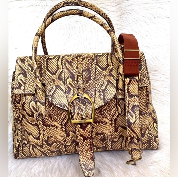 Margot Victoria Stirrup Snake Print Leather Satchel Bag - Picture 2 of 10
